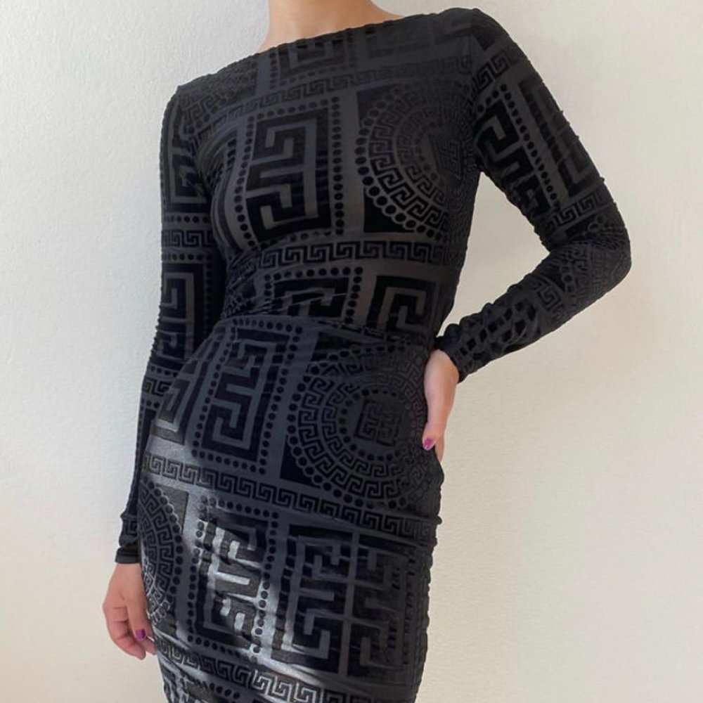  Black Sheer Velvet Self-Tie Open Back